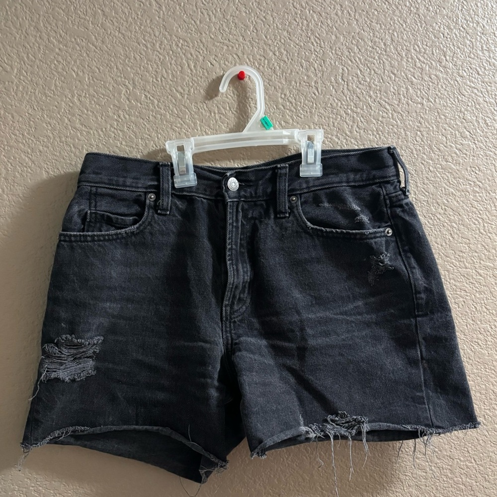 Distressed Black Denim Shorts